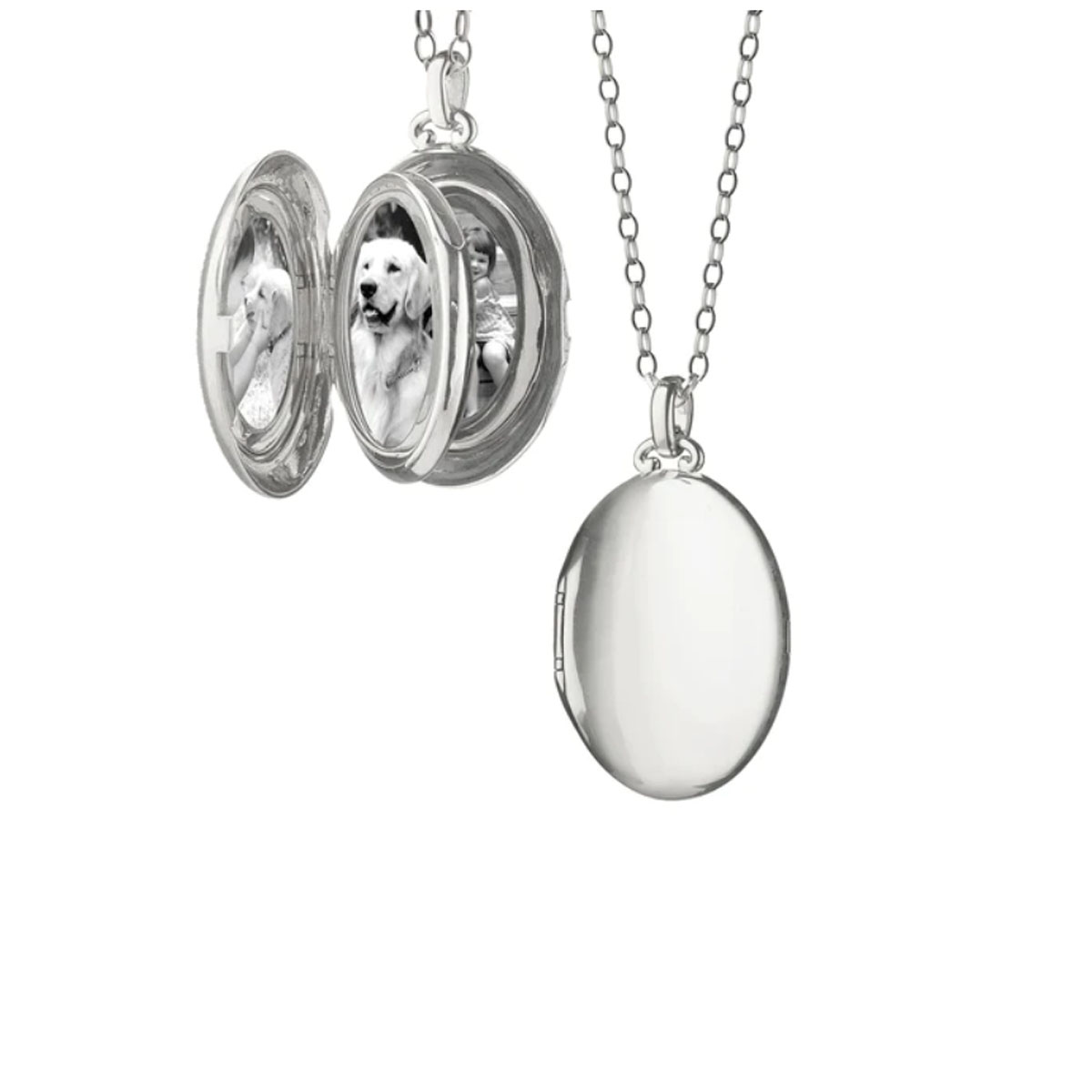Sterling Silver 4-Image Oval Locket with Chain
