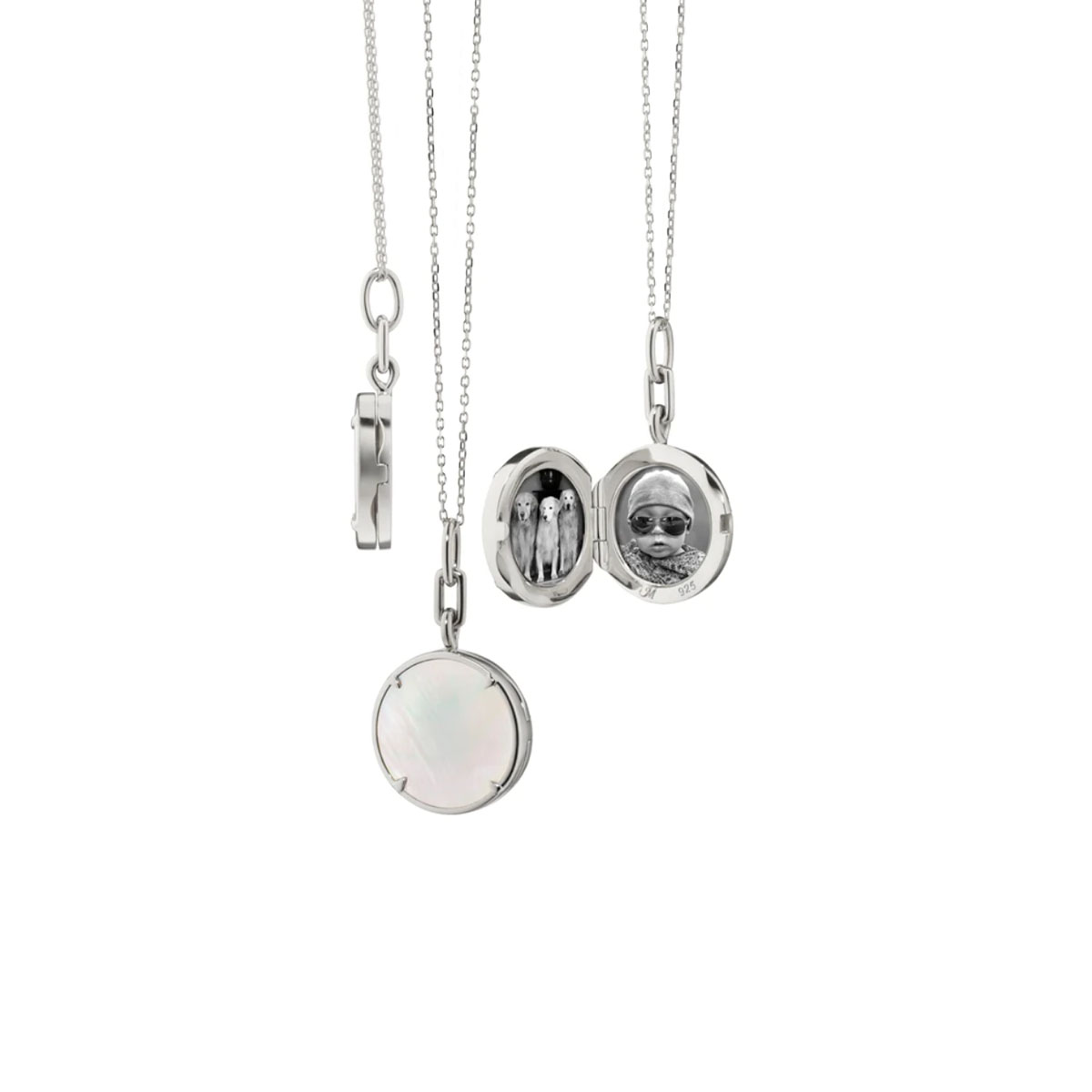 Sterling Silver Round Mother of Pearl Locket with Chain