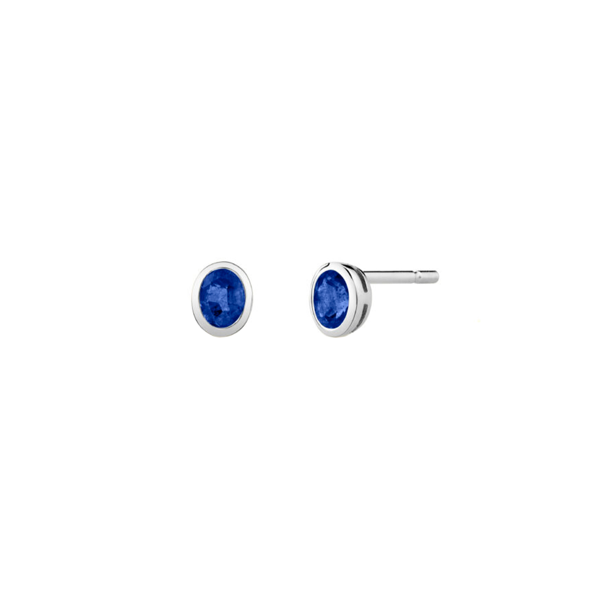 14K White Gold Oval Blue Sapphire Bezel Earrings