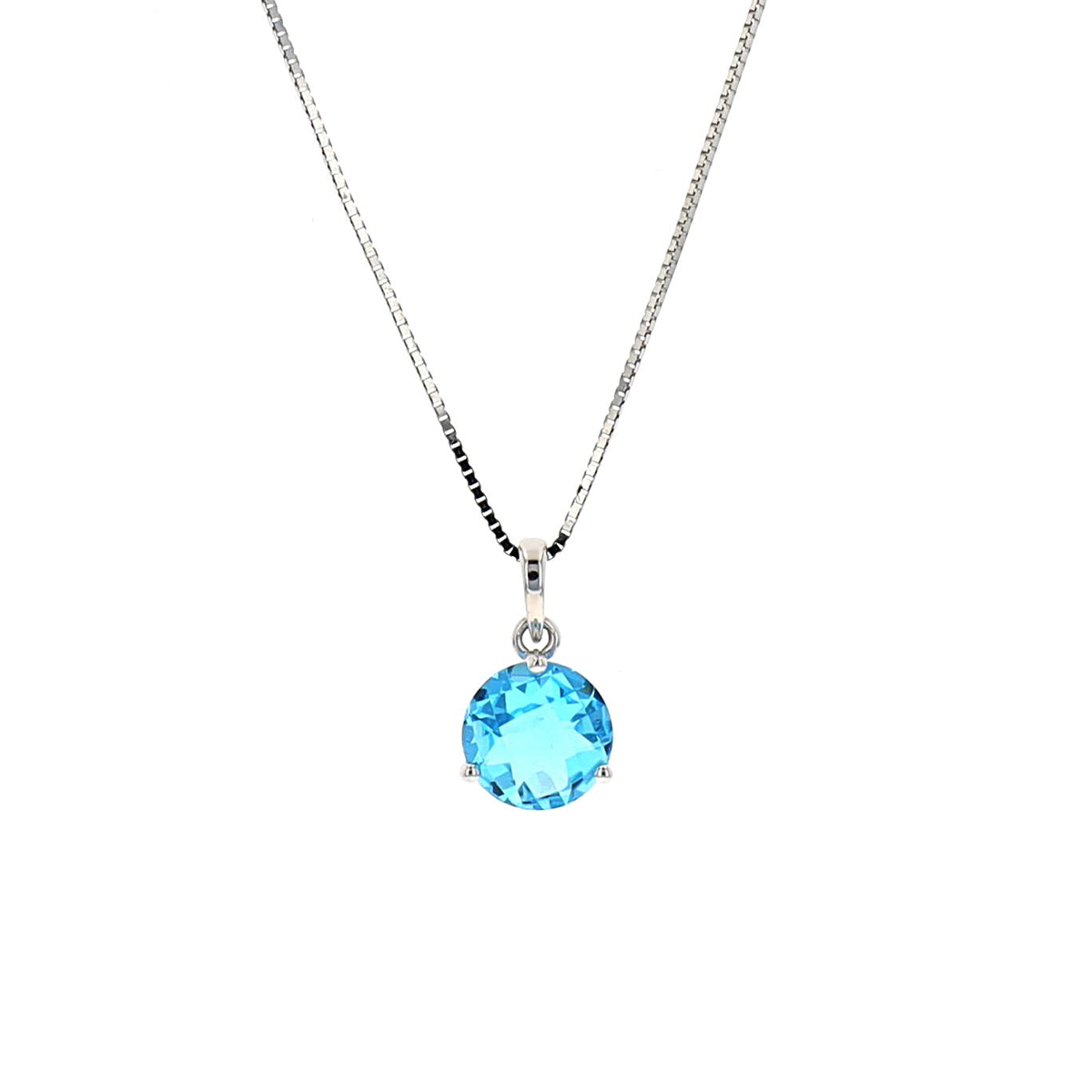 14K White Gold Blue Topaz Pendant with Chain