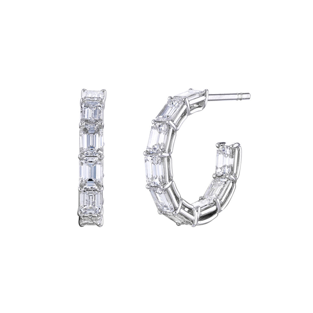 18K White Gold Emerald Cut Diamond Hoop Earrings Josephs Jewelers celebrity-men-s-wedding-rings-pricescope