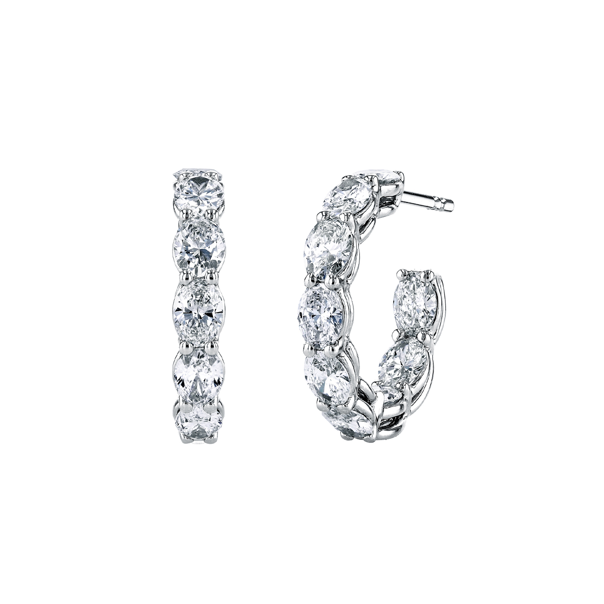 18K White Gold Oval Diamond Hoop Earrings