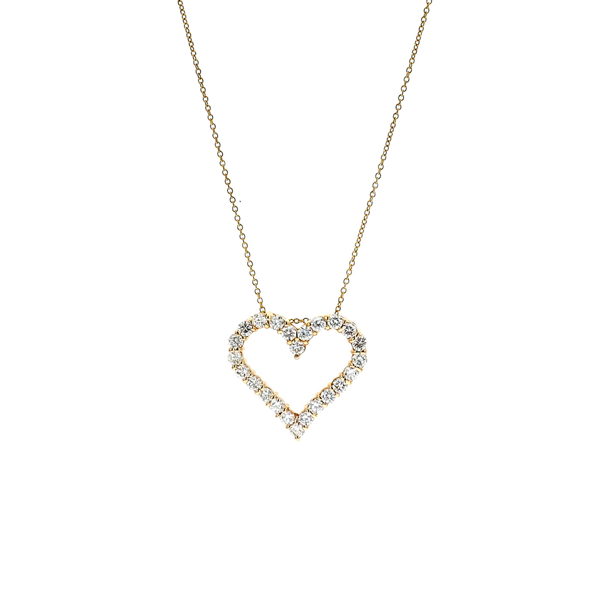 14K Yellow Gold Diamond Heart Pendant and Chain