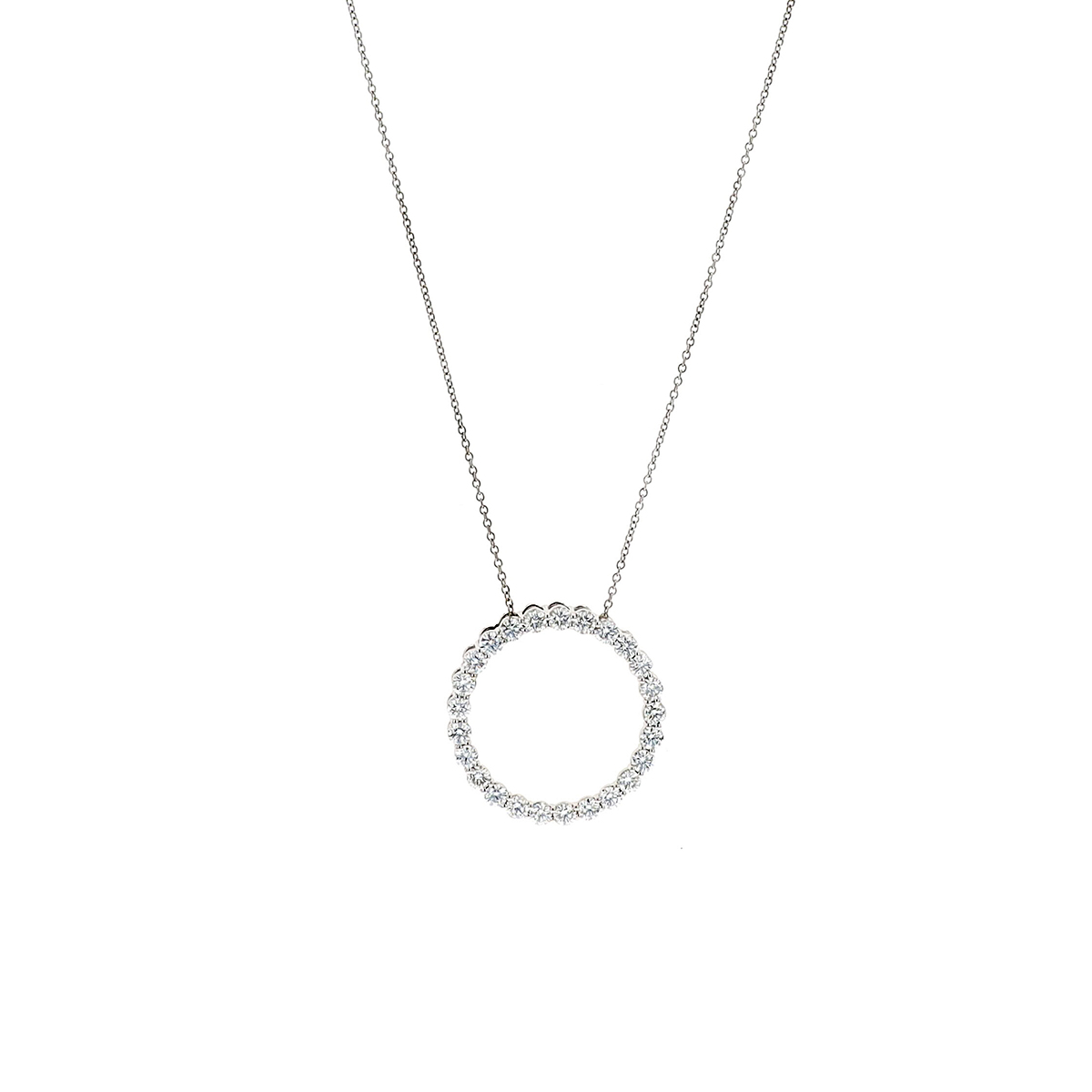 14K White Gold Diamond Circle Pendant with Chain
