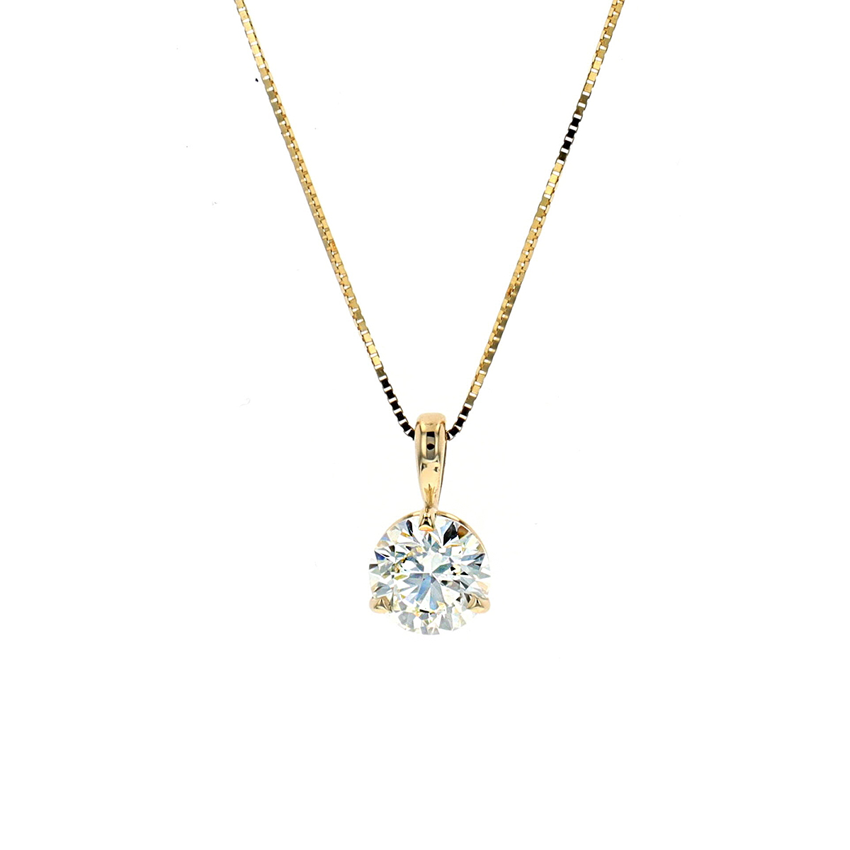 14K Yellow Gold Diamond Solitaire Pendant with Chain