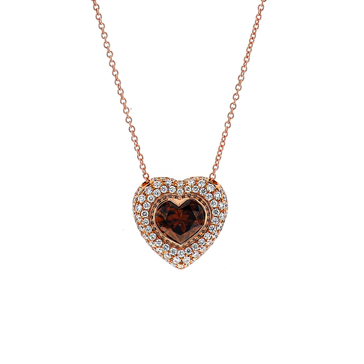 18K Rose Gold Brown Diamond Pendant with Chain