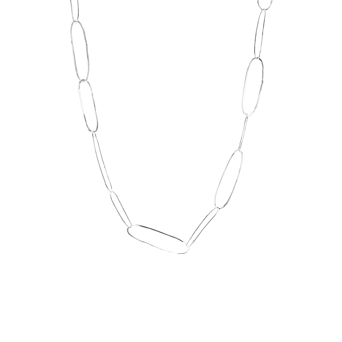 Sterling Silver Hammered Paperclip Necklace