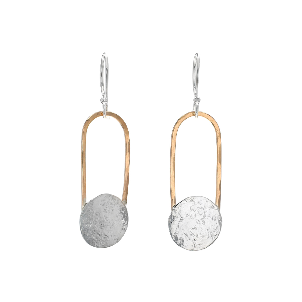 Sterling Silver Two-Tone Textured Disc Dangle Earrings