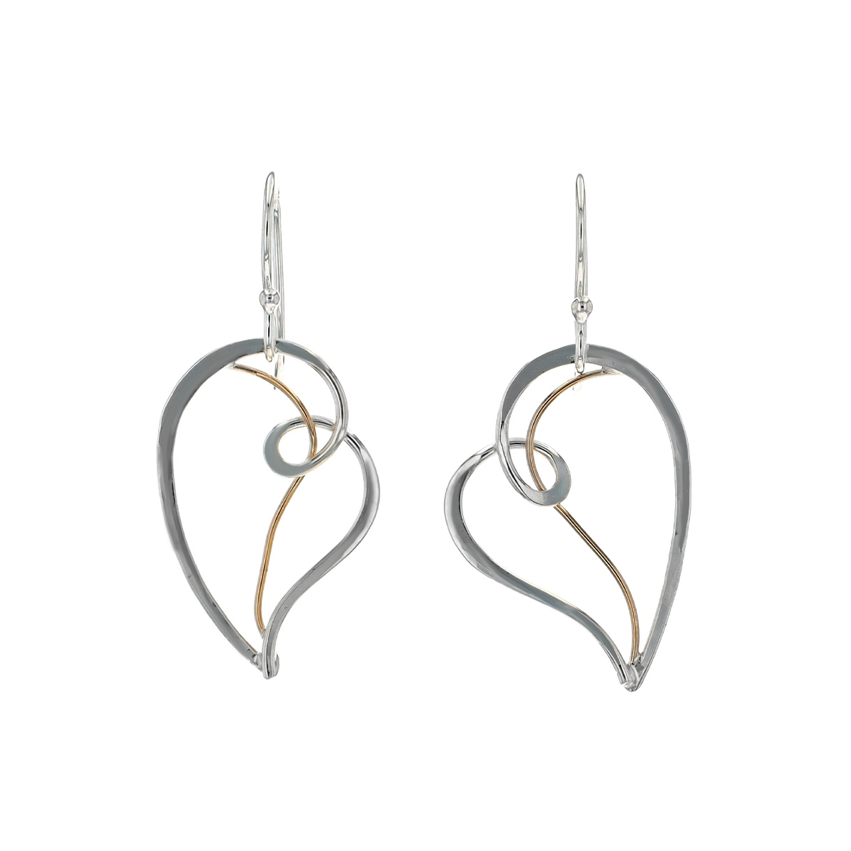 Sterling Silver Two-Tone Twist Heart Dangle Earrings