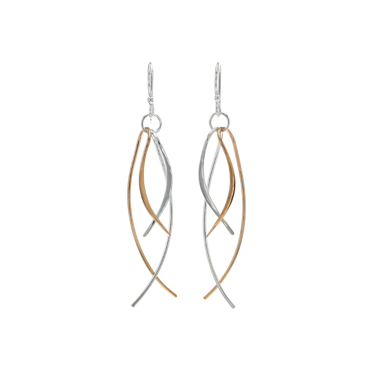 Sterling Silver Two-Tone Overlapping Fish Dangle Earrings
