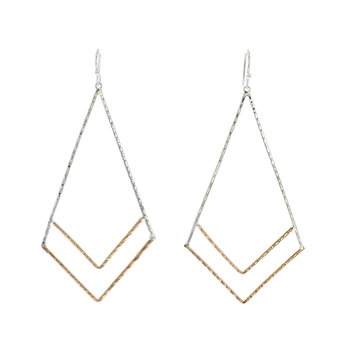 Sterling Silver Two-Tone Hammered Geometric Earrings