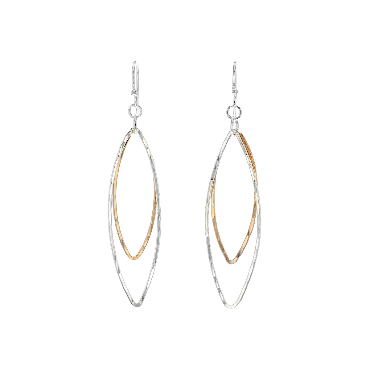 Sterling Silver Two-Tone Large Double Marquise Dangle Earrings