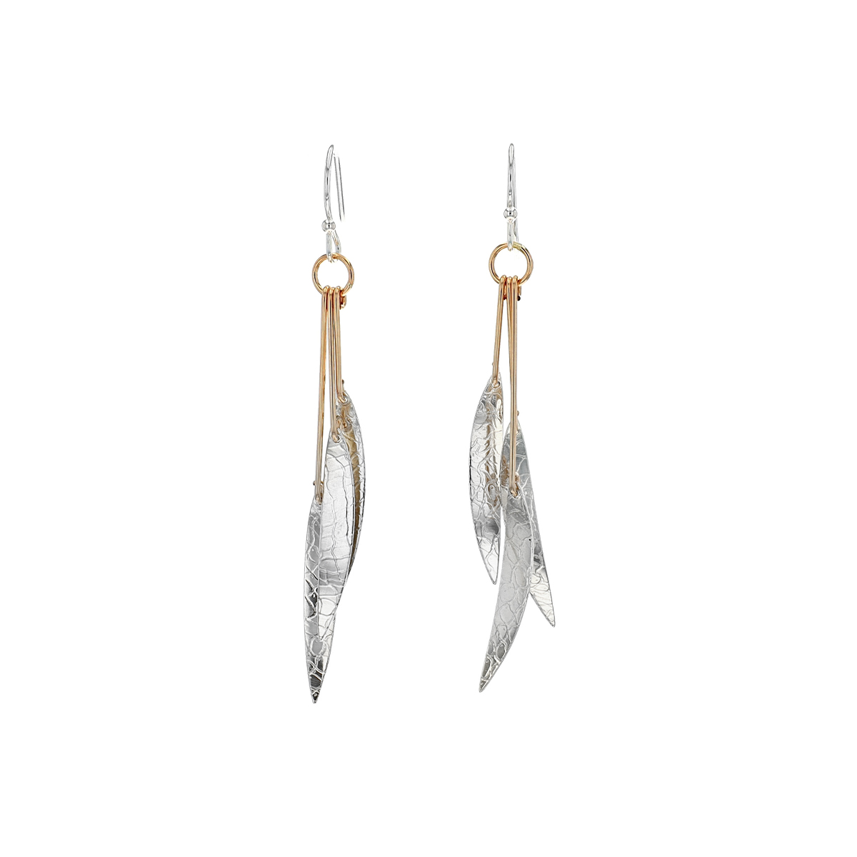 Sterling Silver Two-Tone Triple Leaf Drop Earrings