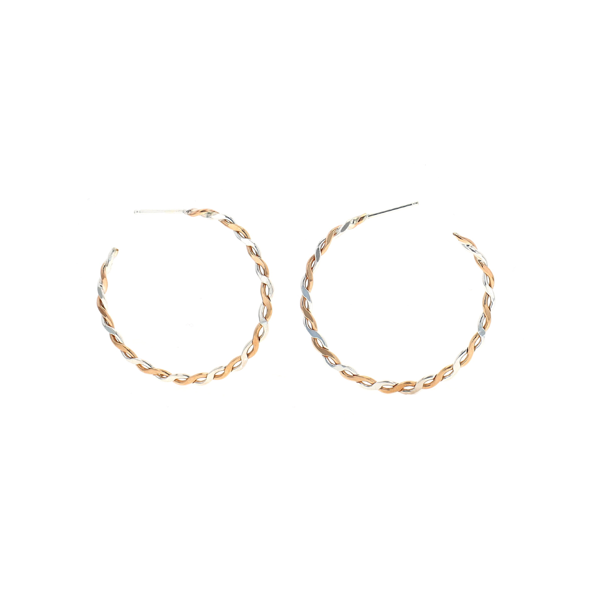 Sterling Silver Two-Tone Thin Twisted Hoop Earrings