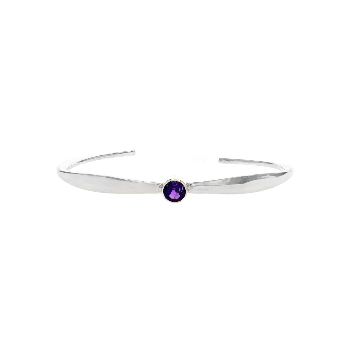 Sterling Silver Round  Amethyst Bezel Cuff Bracelet