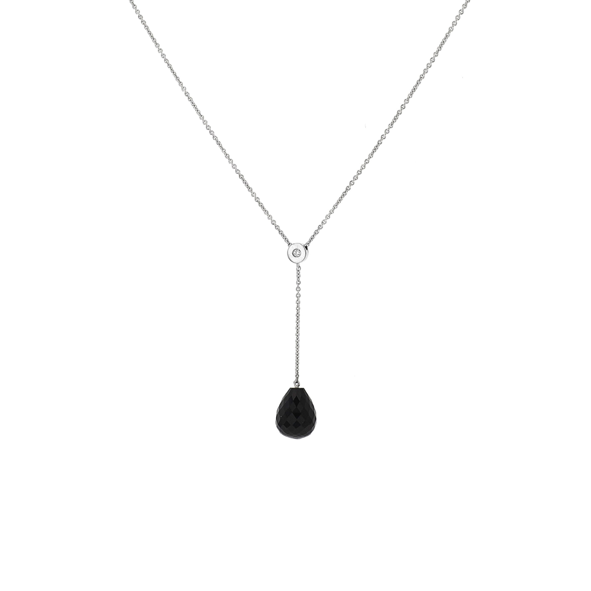 Sterling Silver Onyx Briolette Pendant with Chain