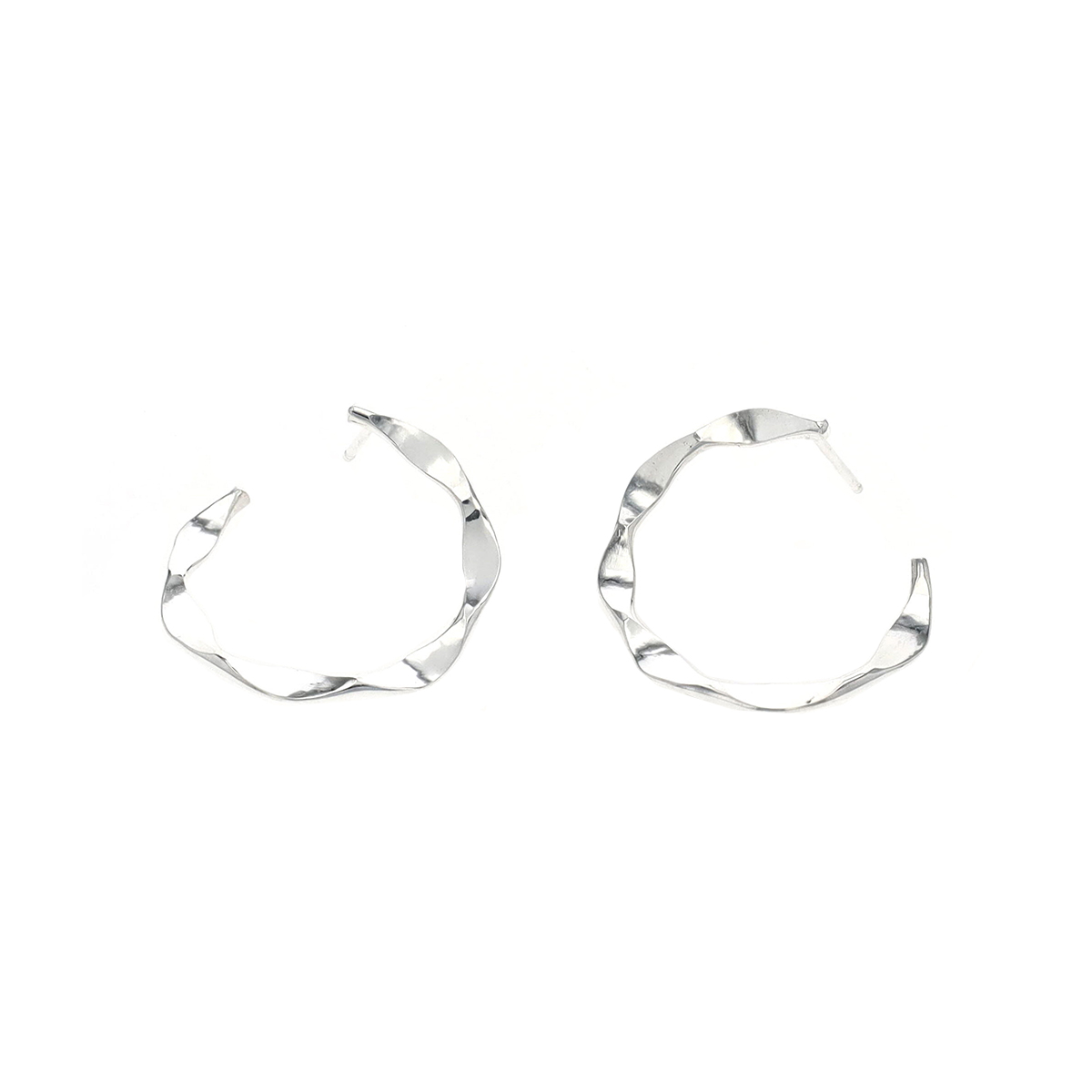 Sterling Silver Wavy C-Hoop Earrings