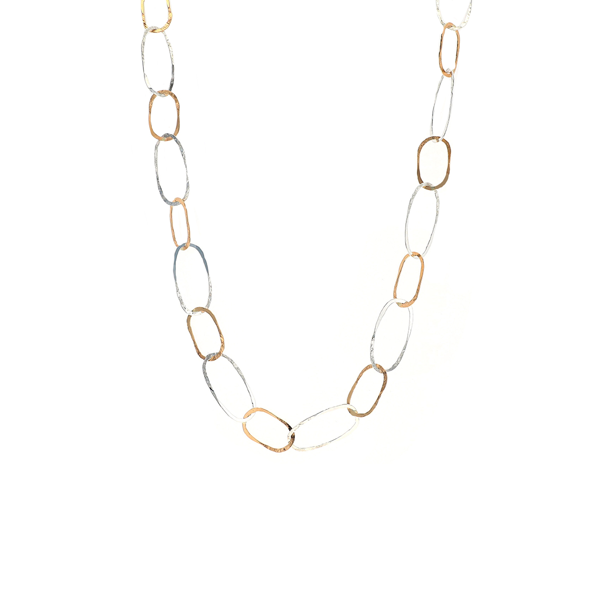 Sterling Silver Two-Tone Hammered Oval Link Necklace