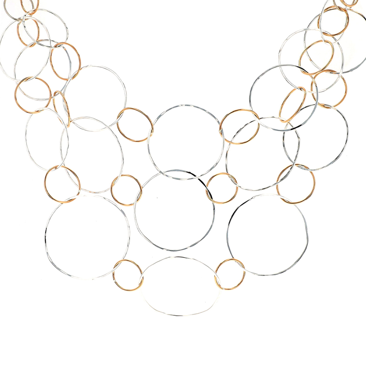 Sterling Silver Two-Tone 3-Tier Circle Necklace