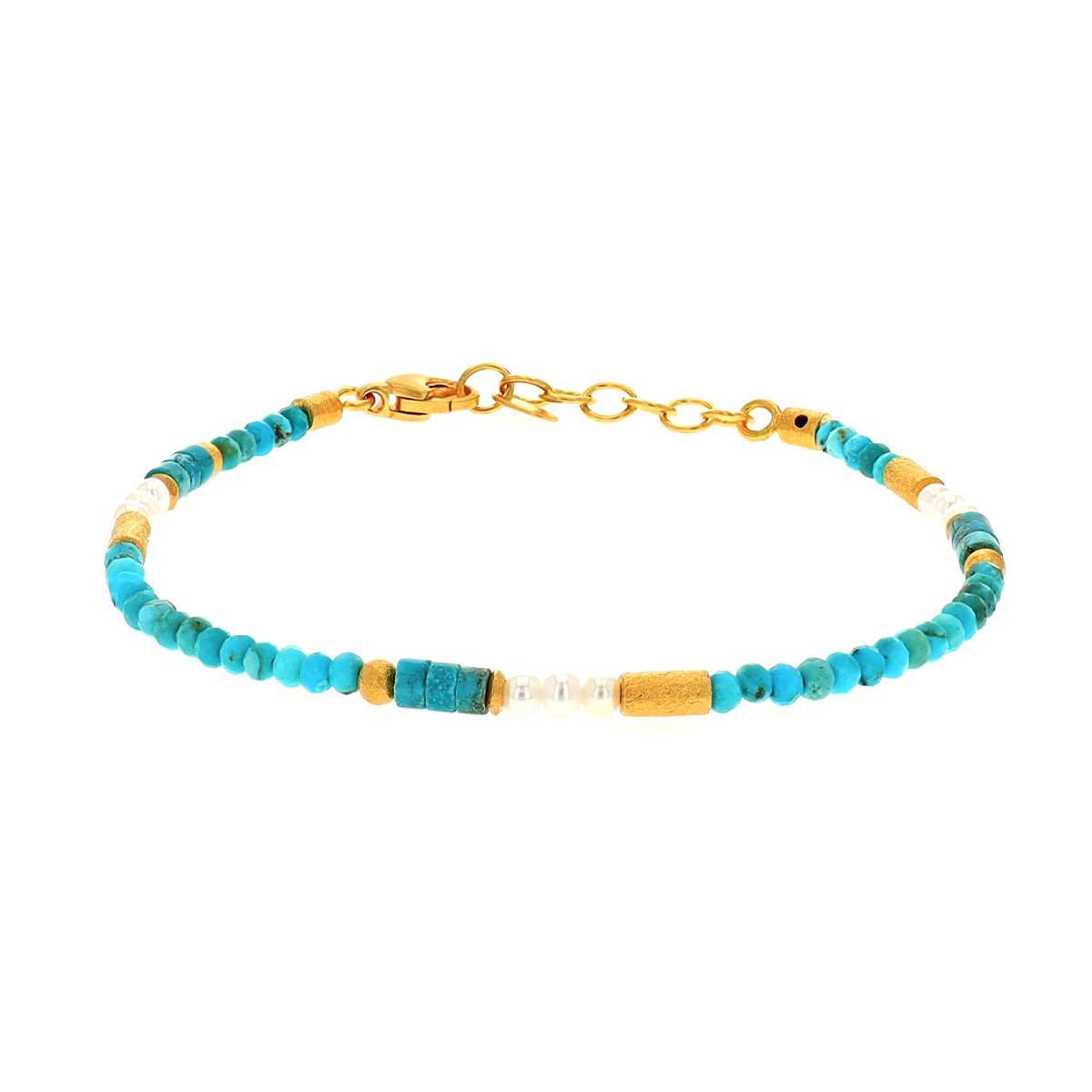Yellow Gold Plated Pearl and Turquoise Bead Bracelet