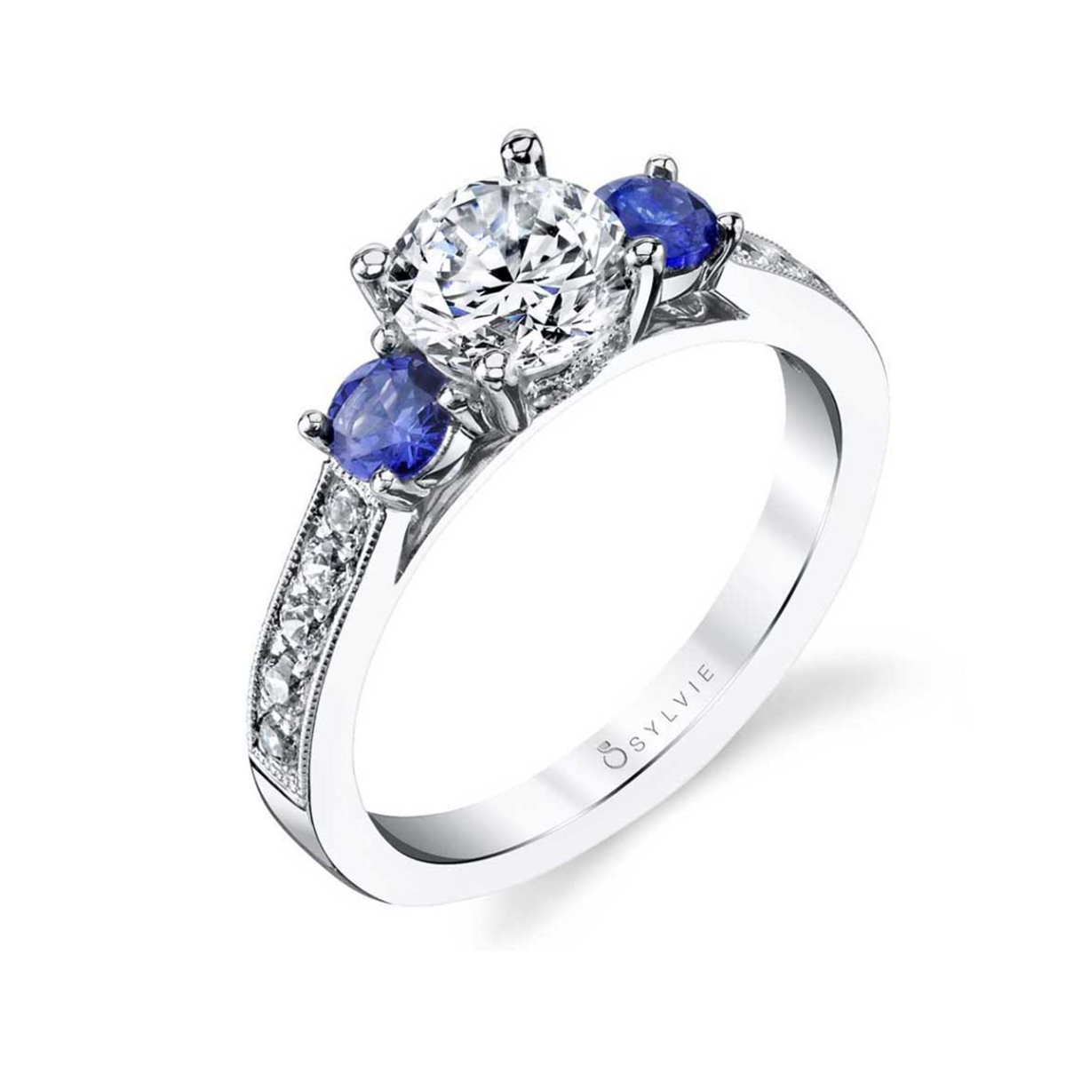 14K White Gold Diamond and Sapphire Ring Mounting