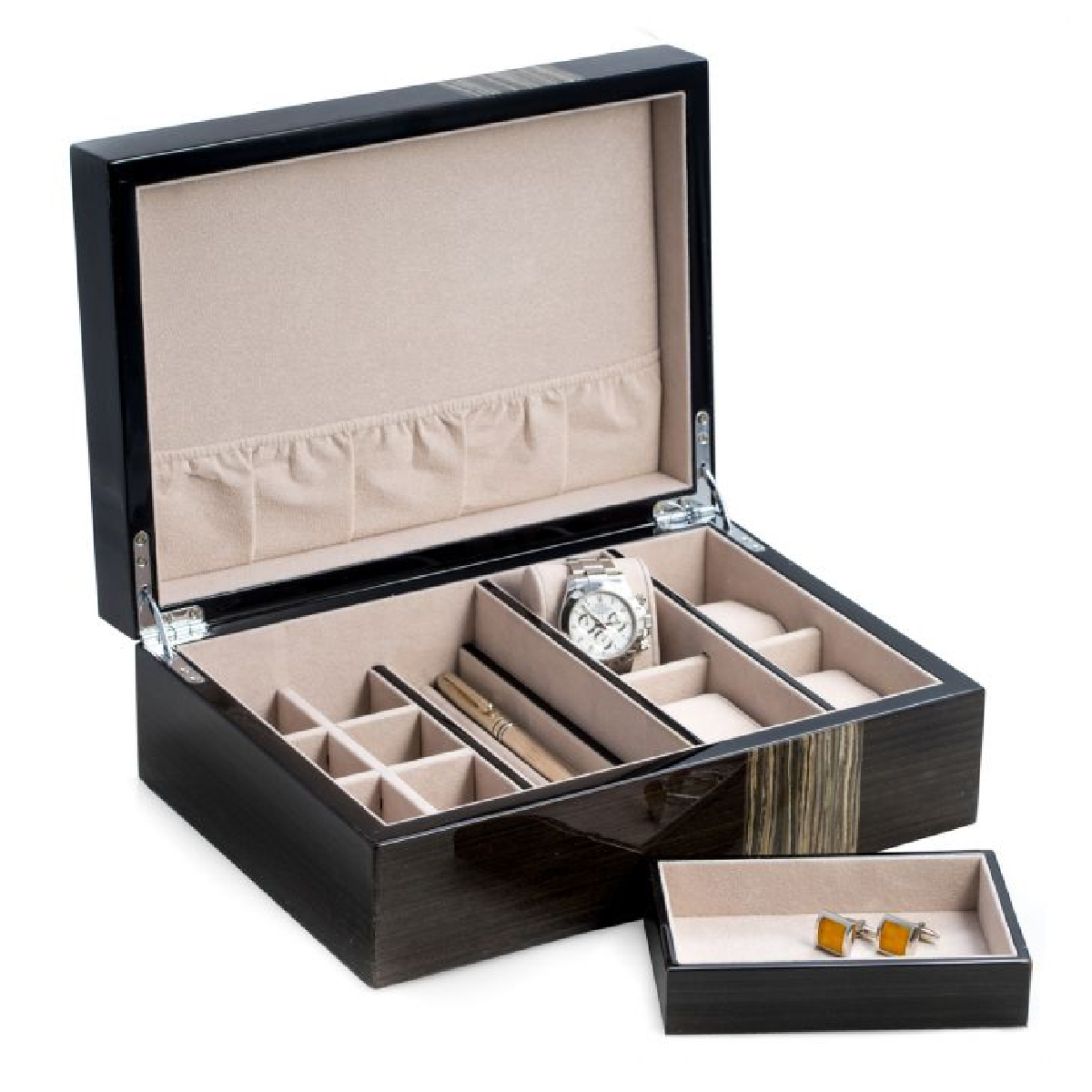 Bey-Berk - "Ash" Wood Valet Jewelry Box