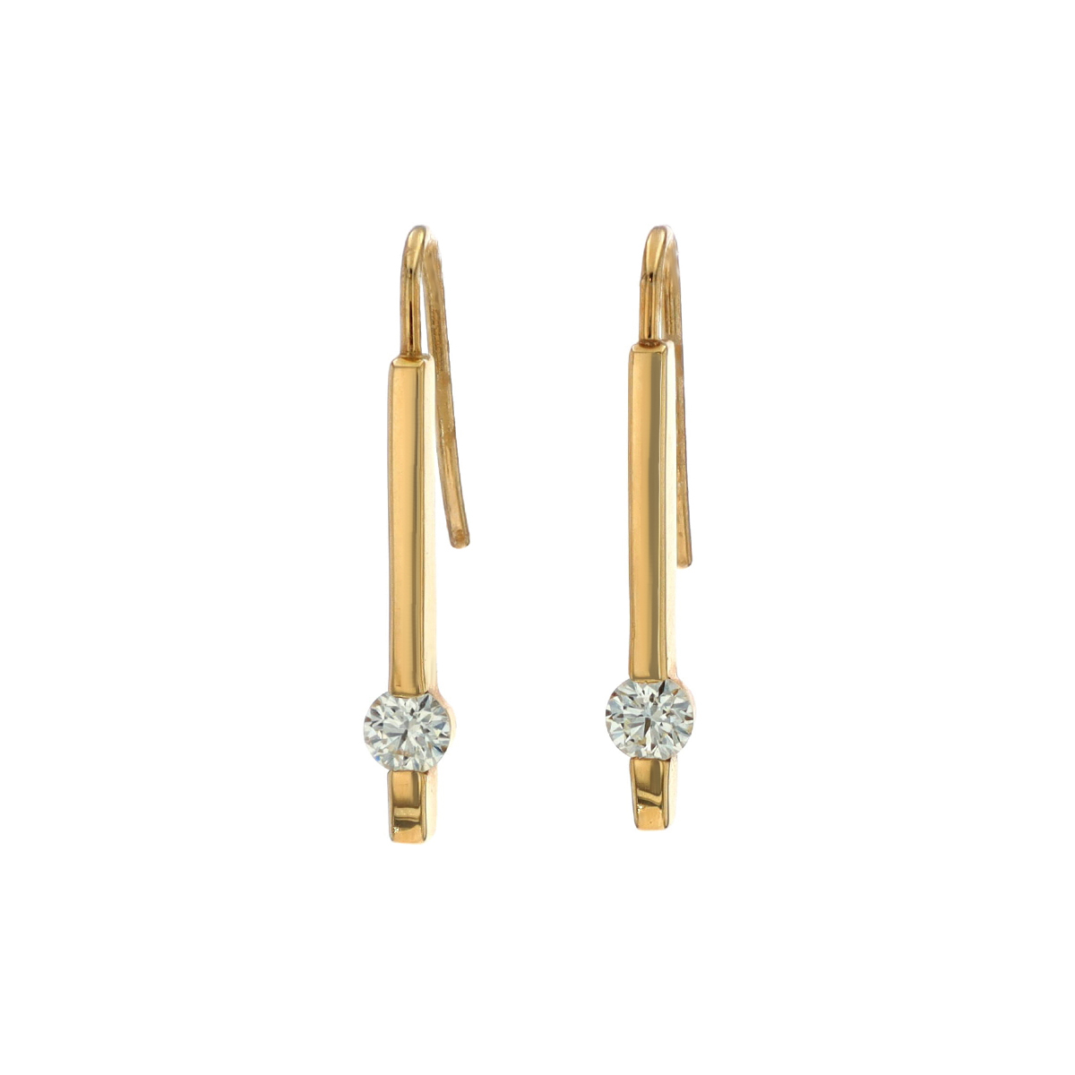 14K Yellow Gold Vertical Bar Diamond Earrings