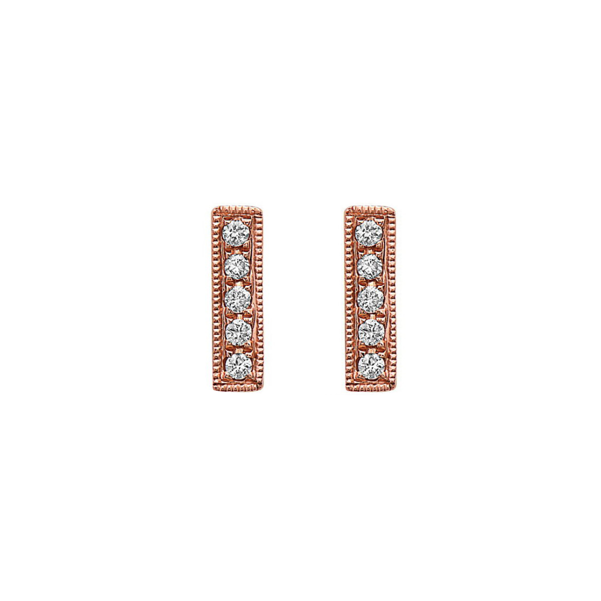 14K Rose Gold Diamond Bar Earrings