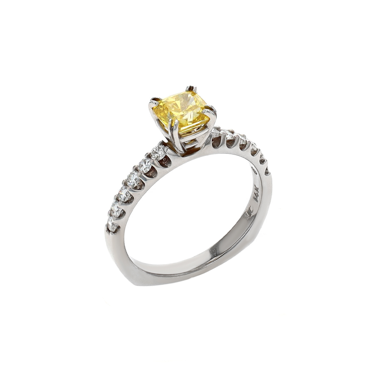 14K White Gold 1.01 Carat Enhanced Yellow Diamond Engagement Ring