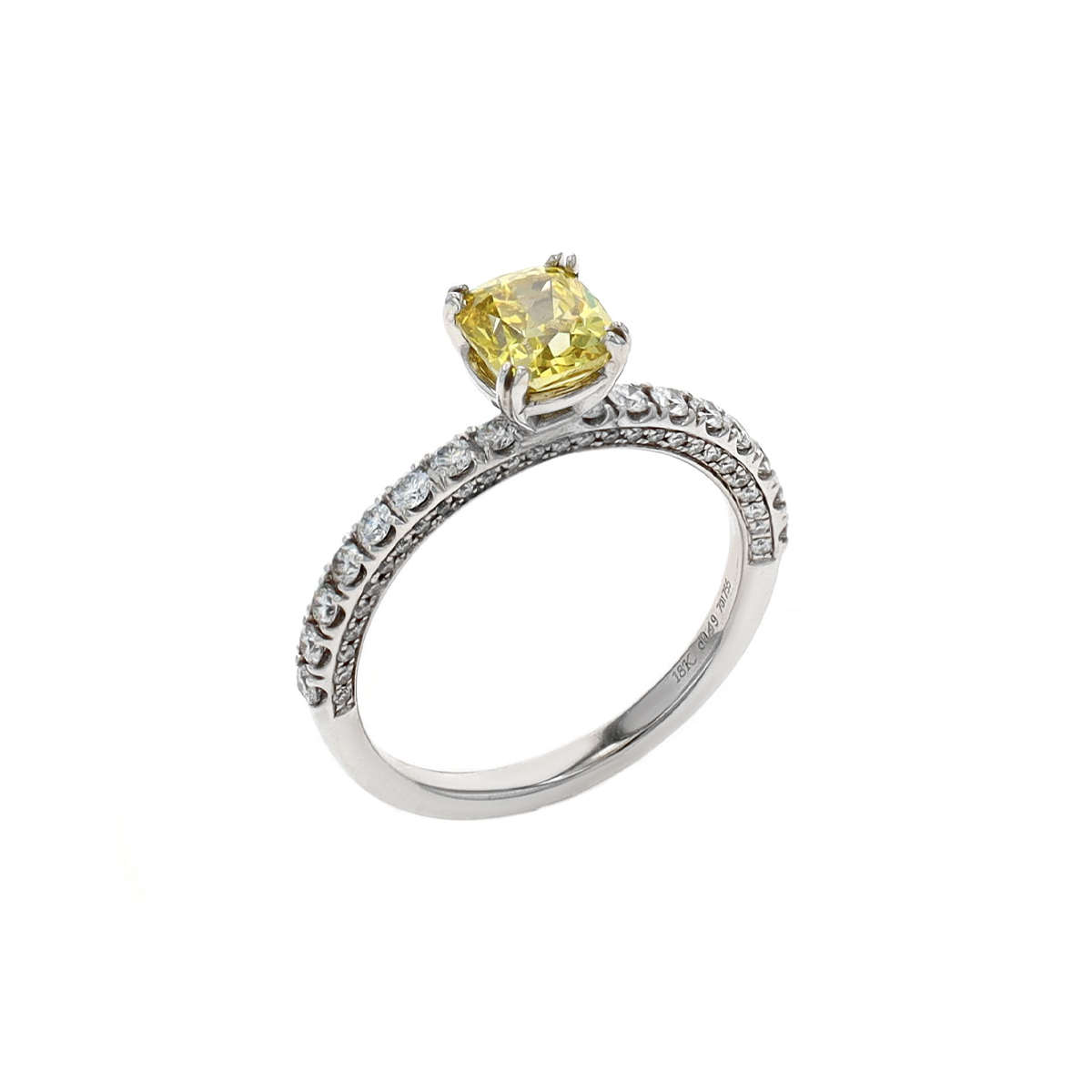 18K White Gold 1.04 Carat Enhanced Yellow Diamond Engagement Ring