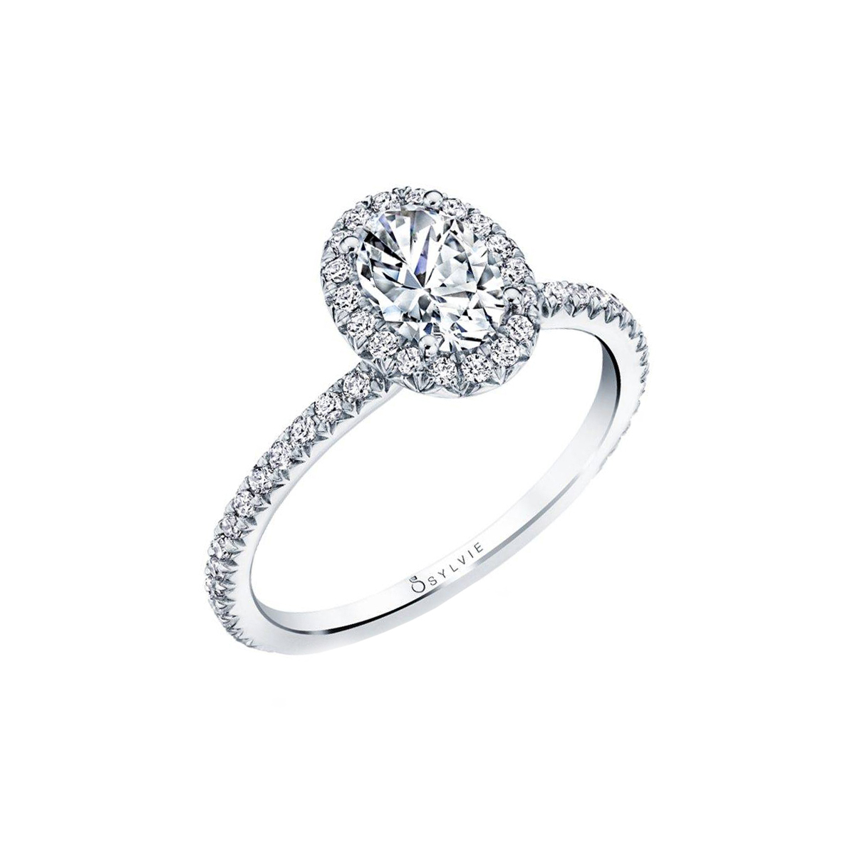 14K White Gold Oval Cut Classic Halo Engagement Ring - Vivian