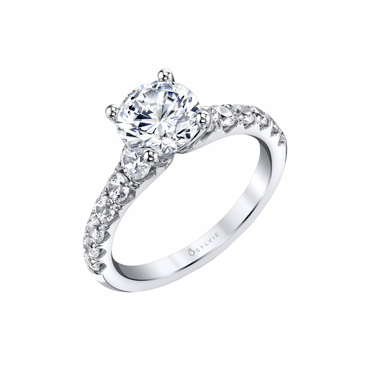 14K White Gold Round Cut Classic Engagement Ring - Anais
