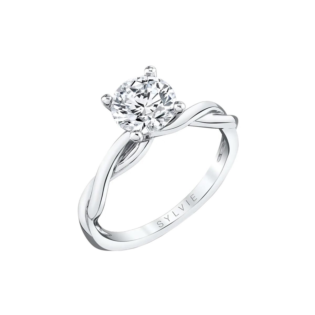 14K White Gold Round Cut Spiral Engagement Ring - Yasmine