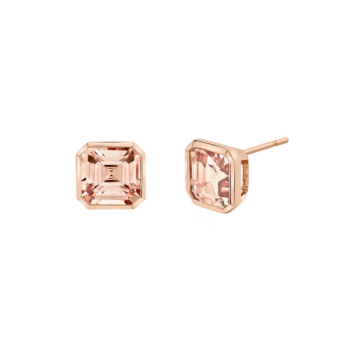 14K Rose Gold Octagonal Morganite Stud Earrings