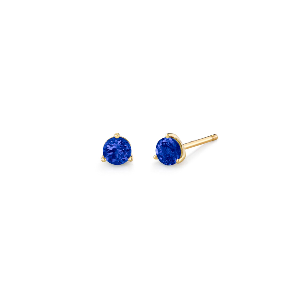 14K Yellow gold Round Blue Sapphire Stud Earrings