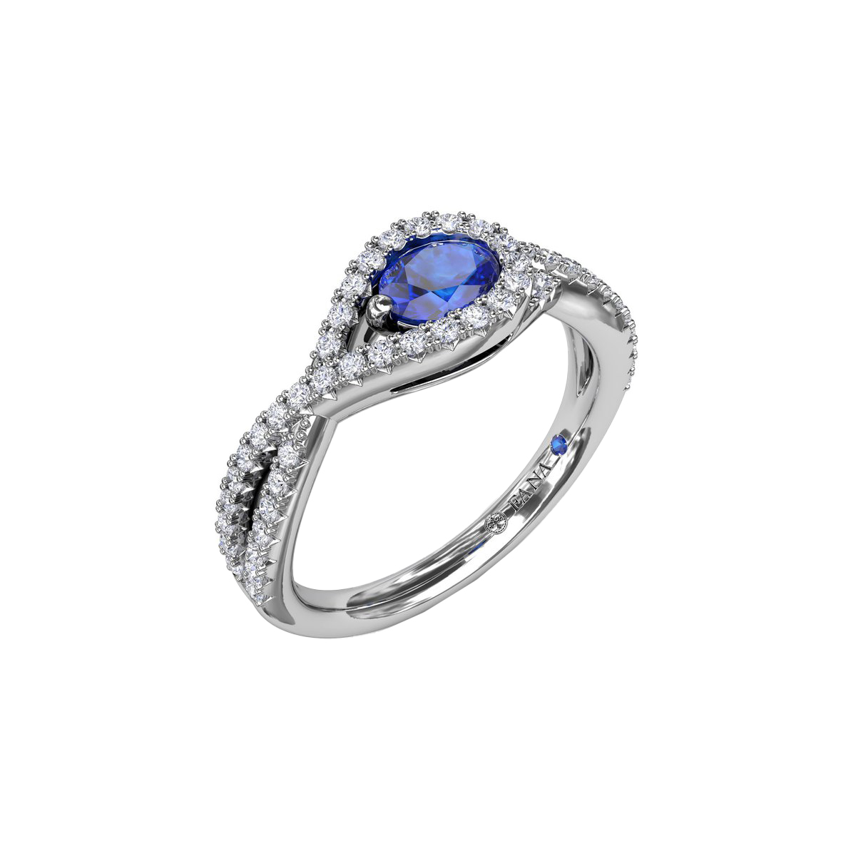 14K White Gold Oval Blue Sapphire and Diamond Ring