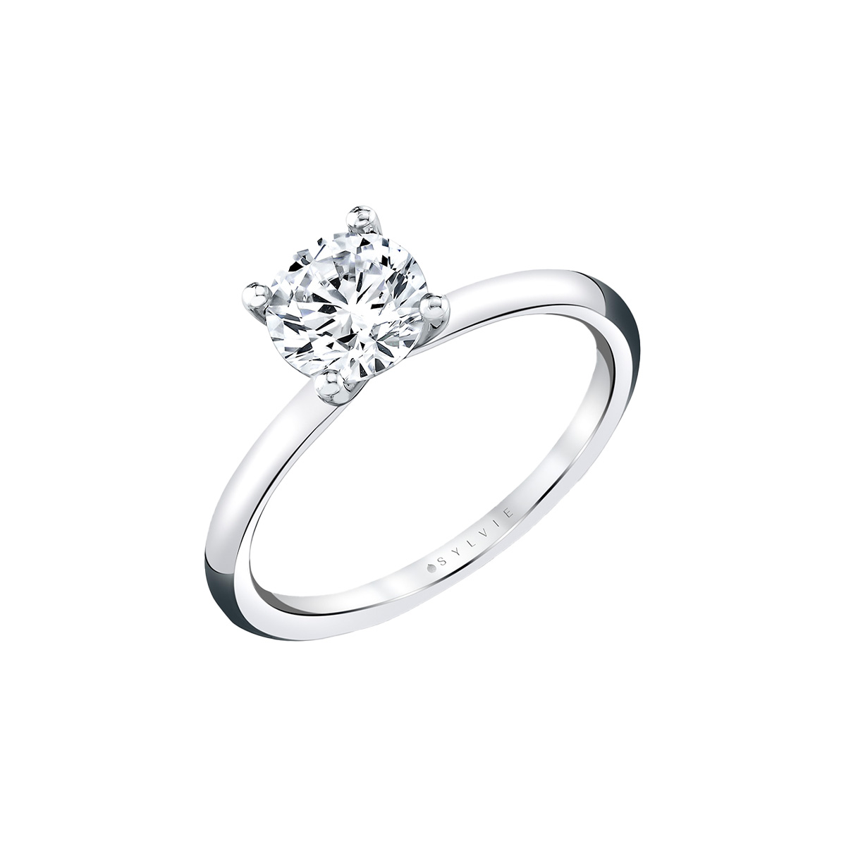 14K White Gold Round Cut Solitaire Engagement Ring - Amelia