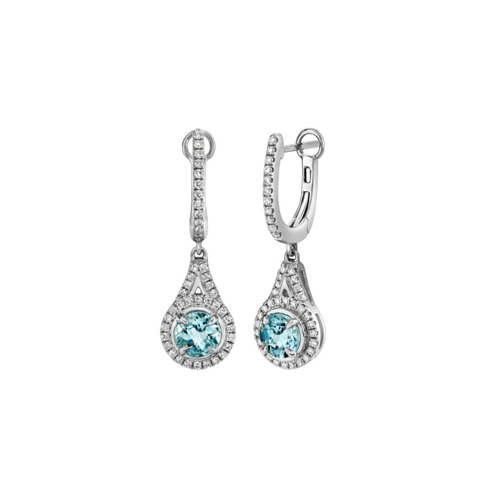 14K White Gold Aquamarine and Diamond Huggie Dangle Earrings - Josephs ...