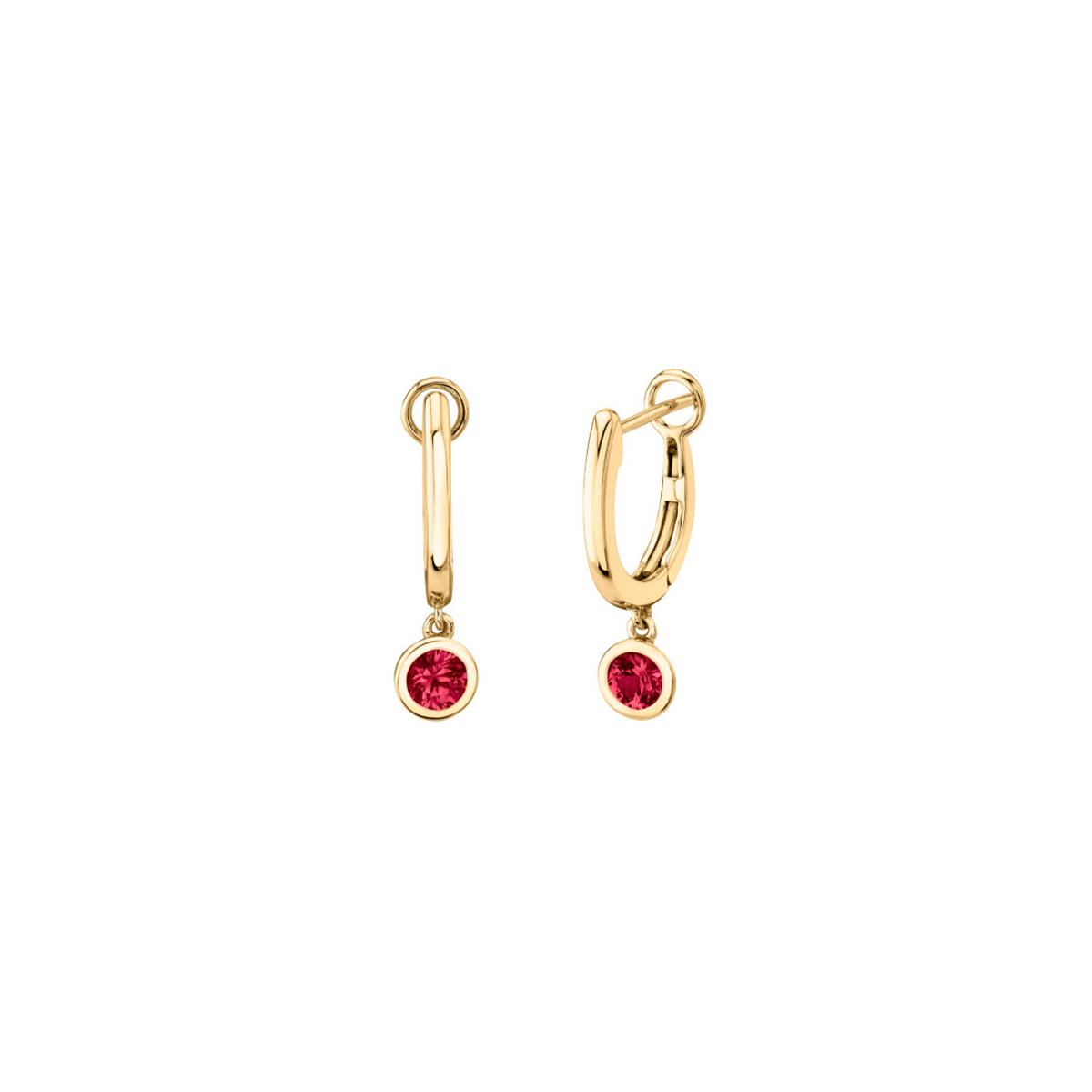 14K Yellow Gold Ruby Bezel Dangle Earrings