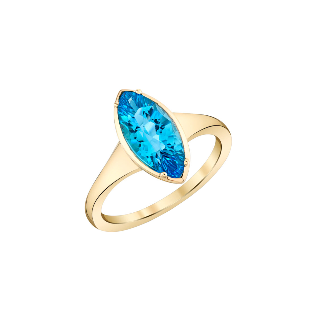 14K Yellow Gold Marquise Blue Topaz Ring
