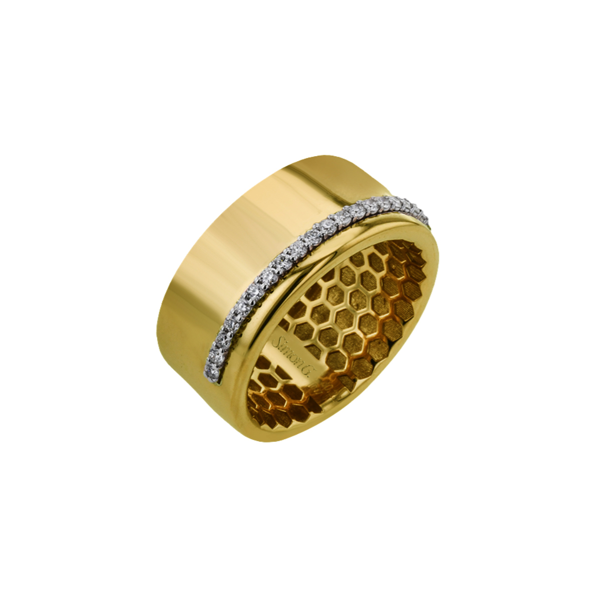 18K Two-Tone Wide Diamond Line Ring