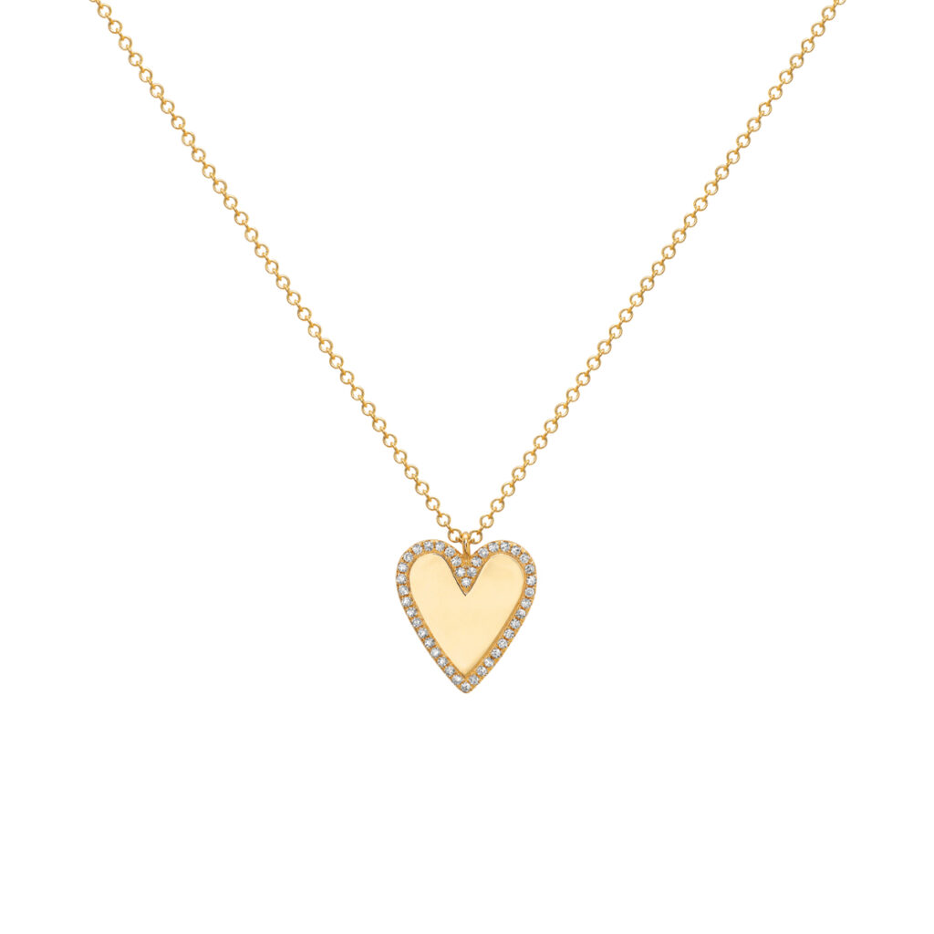14K Yellow Gold Diamond Heart Pendant with Chain