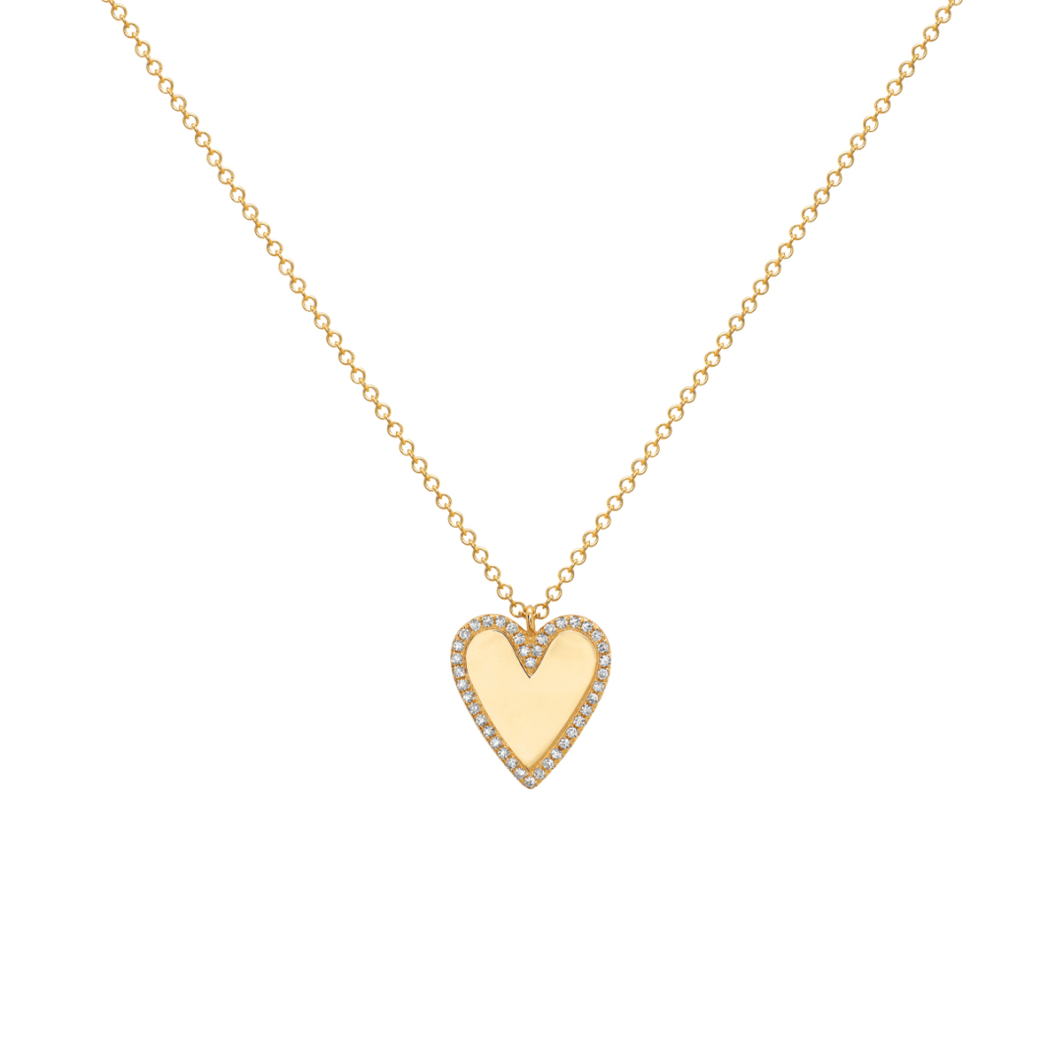 14K Yellow Gold Diamond Heart Pendant with Chain