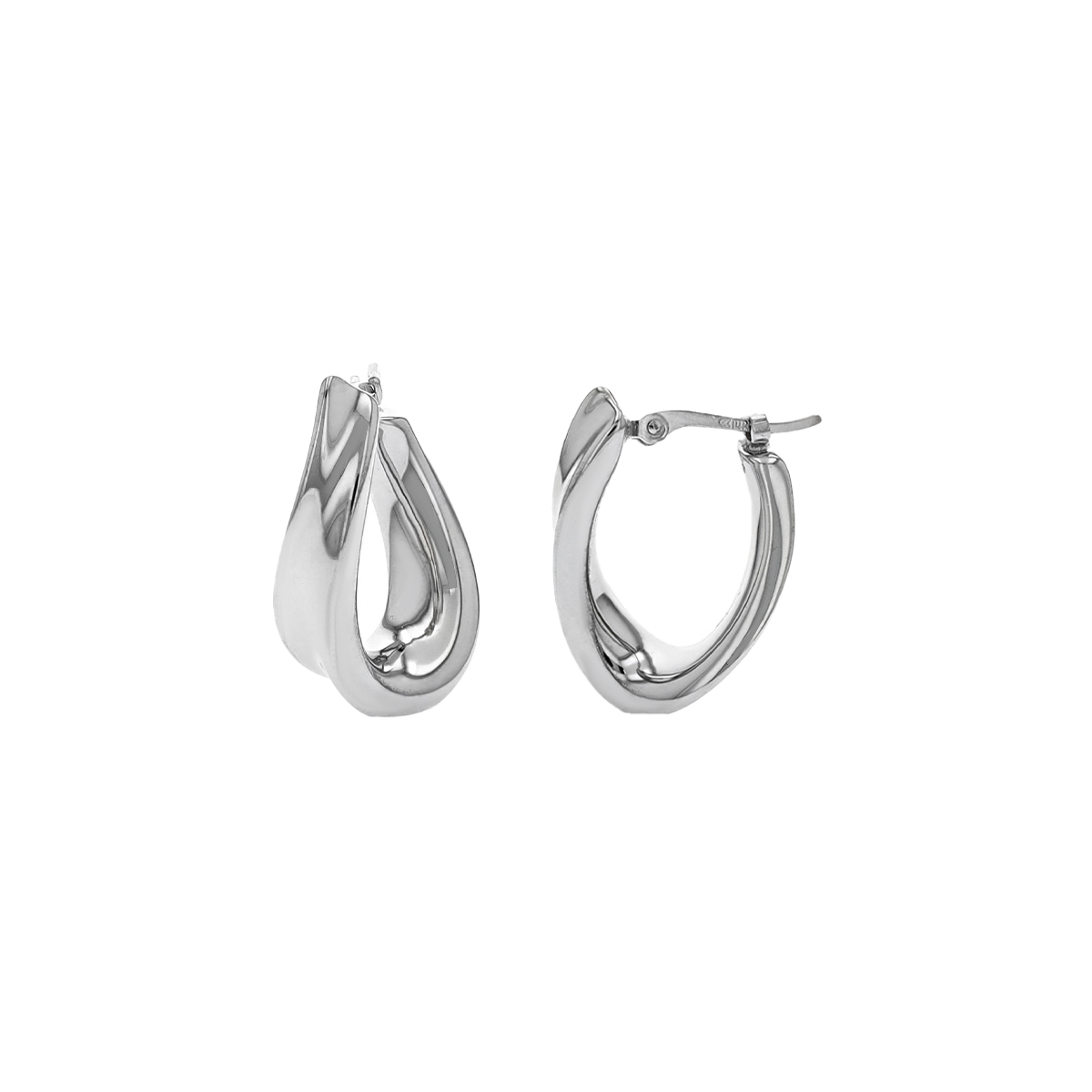 14K White Gold Medium Twist Oval Hoop Earrings
