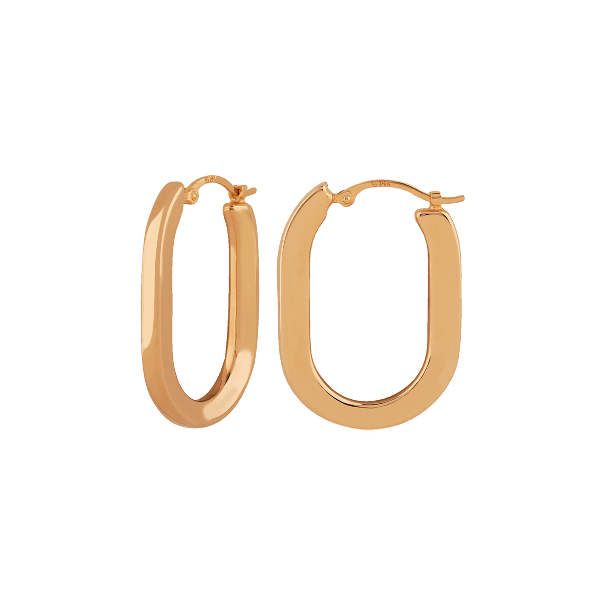 14K Yellow Gold Medium Flat Oval Hoop Earrings