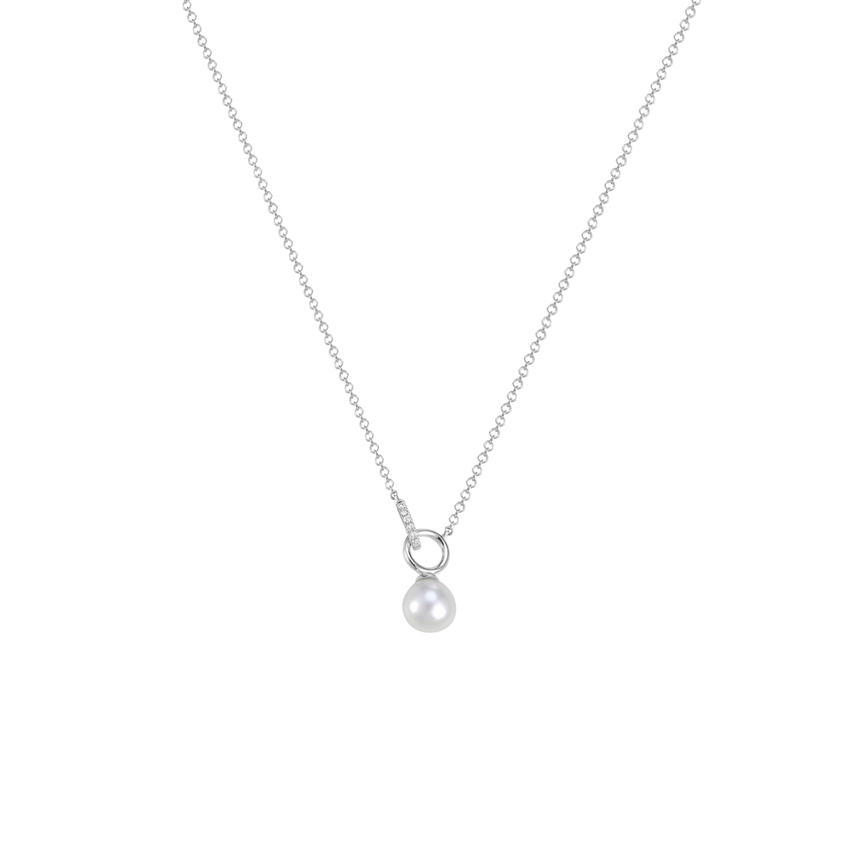 14K White Gold Freshwater Pearl and Diamond Necklace