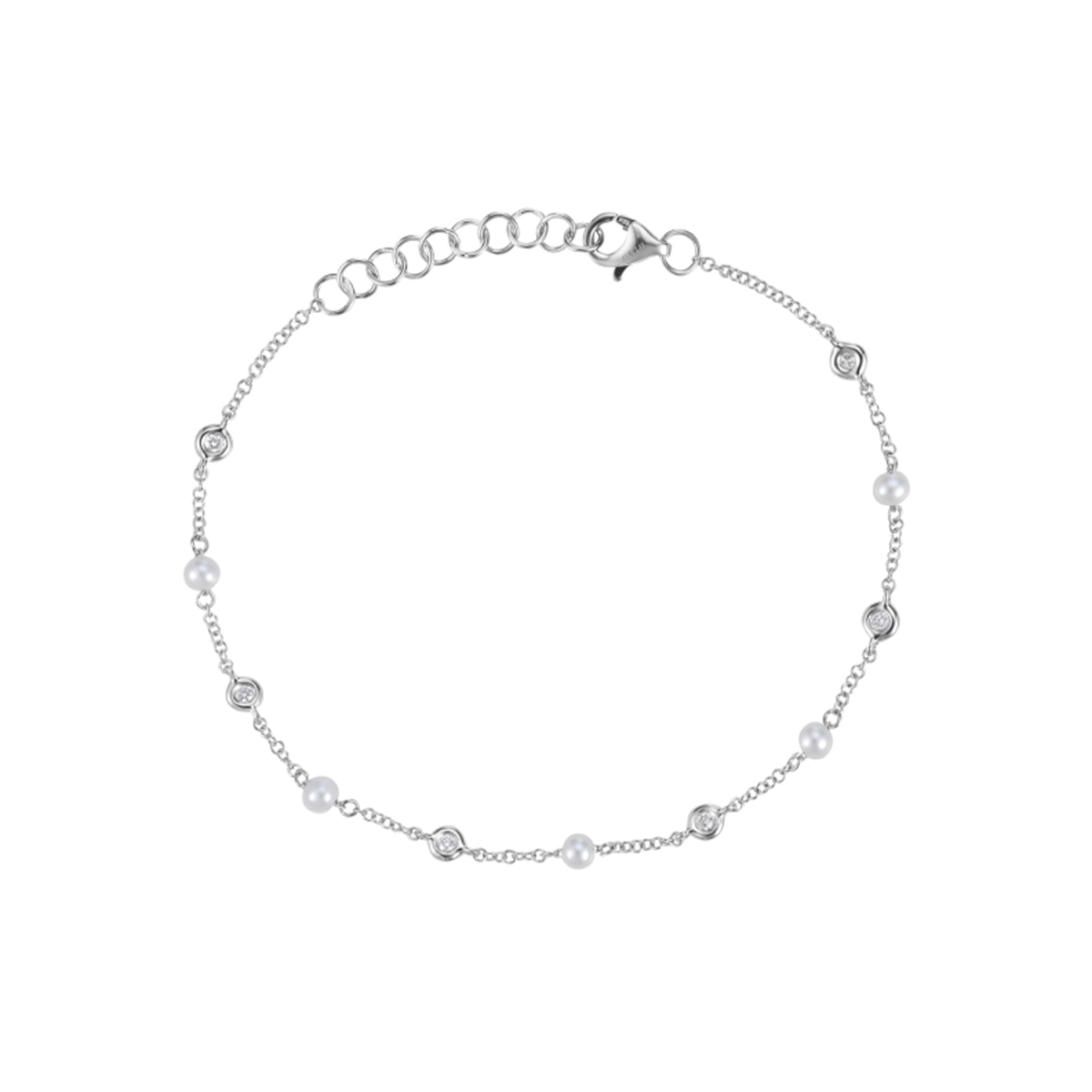 14K White Gold Freshwater Pearl and Diamond Bracelet