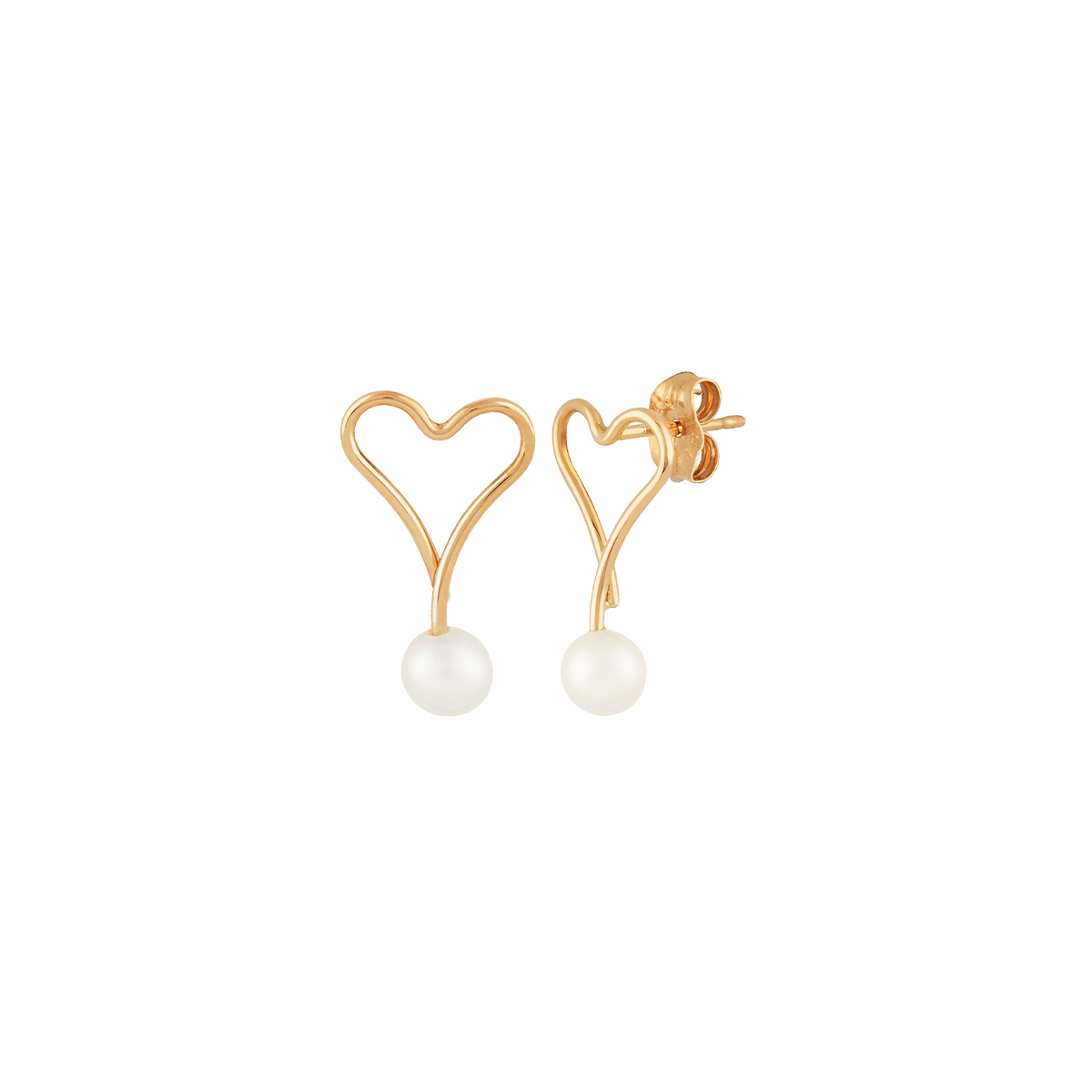 14K Yellow Gold Freshwater Pearl Heart Earrings