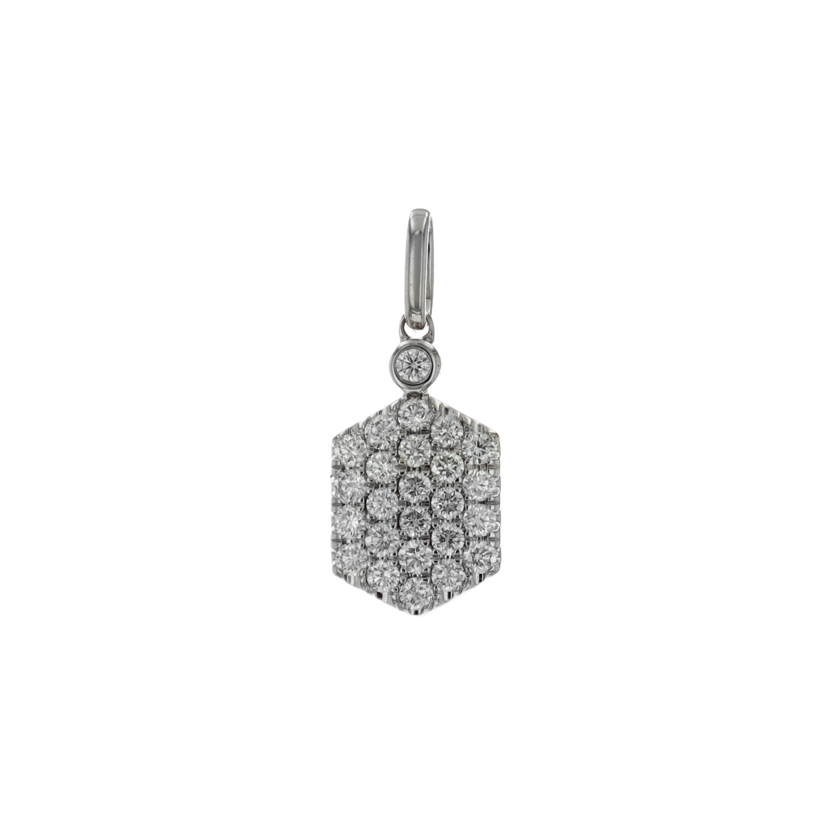14K White Gold Pavé Diamond Hexagon Pendant