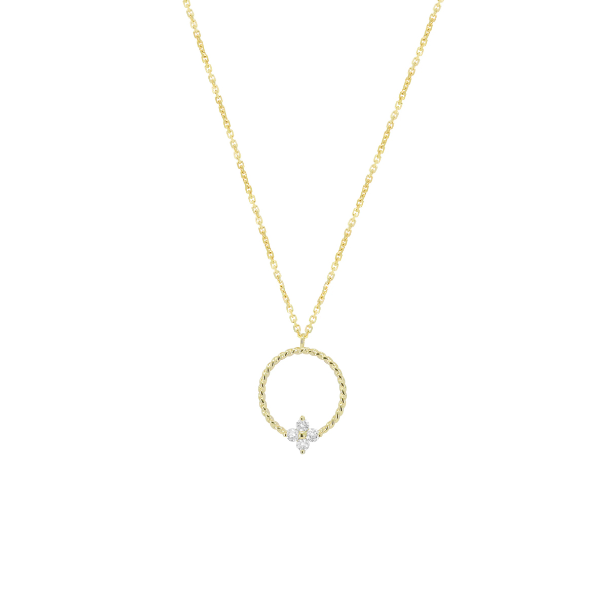 14K Yellow Gold Circular Rope Diamond Pendant with Chain